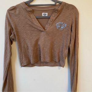 Boys Lie Long Cropped Henley tee